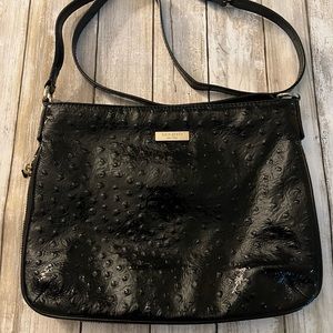 UNIQUE Kate Spade crossbody, black patent leather with ostrich imprint.